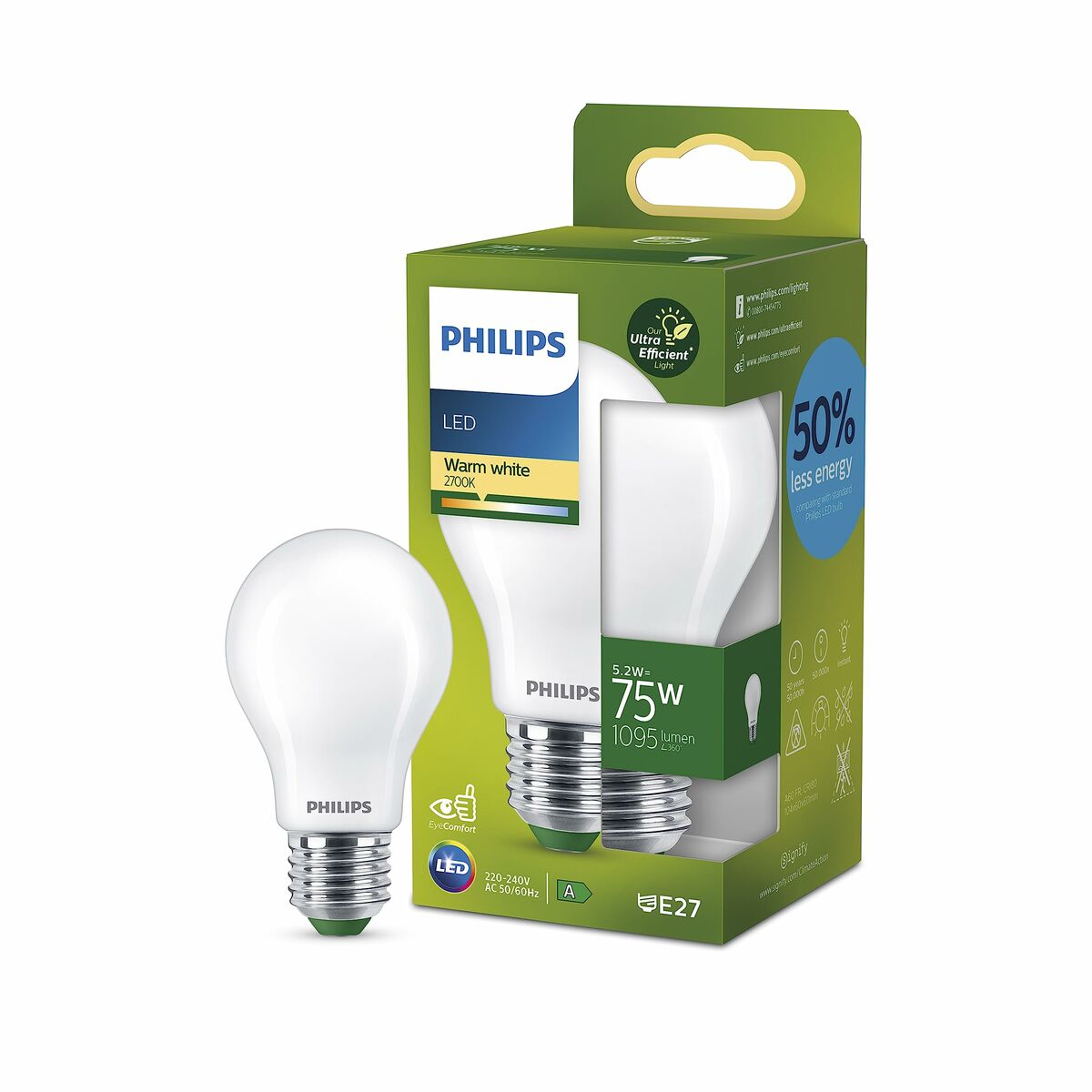 LED-lampe Philips Classic A 75 W 5,2 W E27 1095 Lm (2700 K)